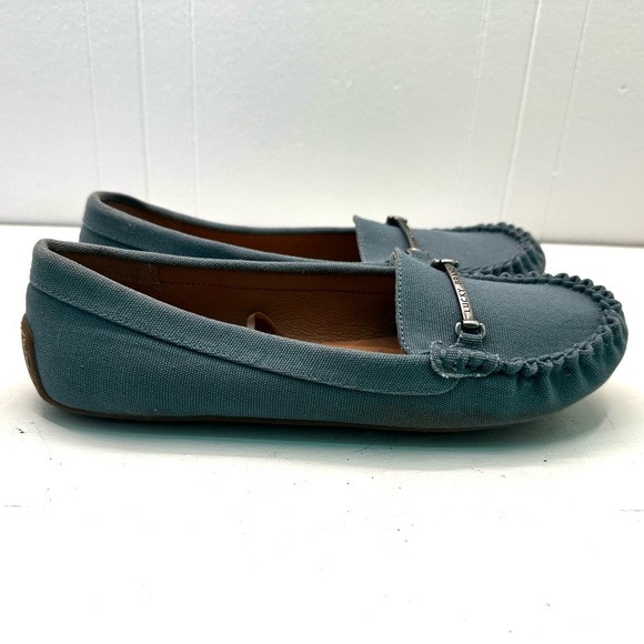 Lucky Brand Abeeku Blue Canvas Driving Moccasin Loafer Flat Sz 10M Metal Buckle - Picture 3 of 8